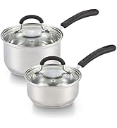 Cook N Home Professional Stainless Steel Saucepan with Lid, 1 and 2 Quarts, Silver