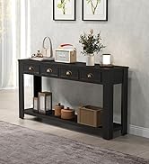 kinbor Long Sofa Table - Black 60 Inch Console Tables for Living Room, Hallway Table with 4 Drawe...