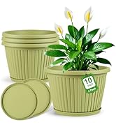 10-inch-Planters-for-Outdoor-Plant,Plastic Indoor Flower Pots with Drainage Holes &amp; Saucer,4 Pack...