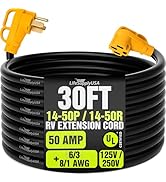 30ft RV Extension Cord 50 AMP (14-50P/14-50R) with Handles, Hook and Loop Strap - 6/3 AWG + 8/1 A...