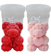 2PCS Rose Bear Silicone Mold,3D Teddy Bear Candle Making Molds,Silicone Epoxy Resin Mould,Ornamen...