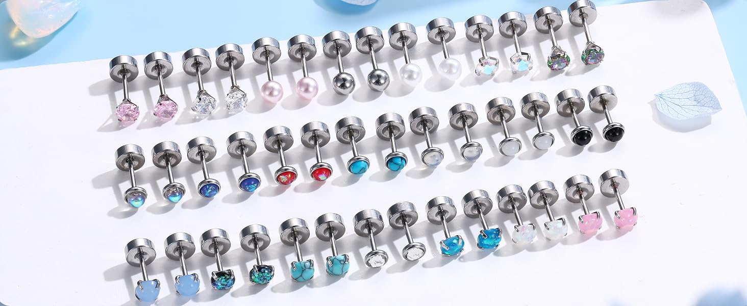 Hypoallergenic Surgical Steel Earrings - Flat Back Stud Earrings for Women