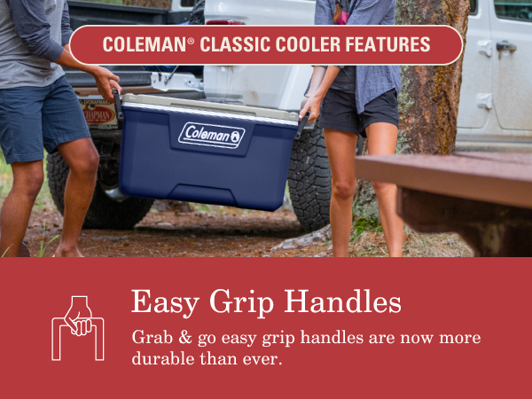coleman classic cooler feature easy grip handles grab go durable portable travel hike camp game kids
