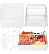 Ocmoiy Large Charcuterie Boxes with Clear Lids 7x7x4 Inches Disposable Square Bakery Boxes with W...