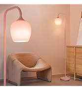 ONEWISH Pink Floor Lamp-Modern Standing Lamp for Living Room Bedroom, Glass Lamp Shade, LED Bulb ...