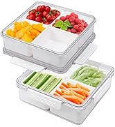 Veggie Tray with Lid Sealed Fruit Tray Divided Serving Appetizer Snack Platter Stackable Vegetabl...