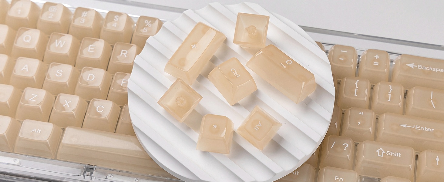 Creamy Khaki Jelly Shine Through Keycaps, Custom Clear Keycaps pbt