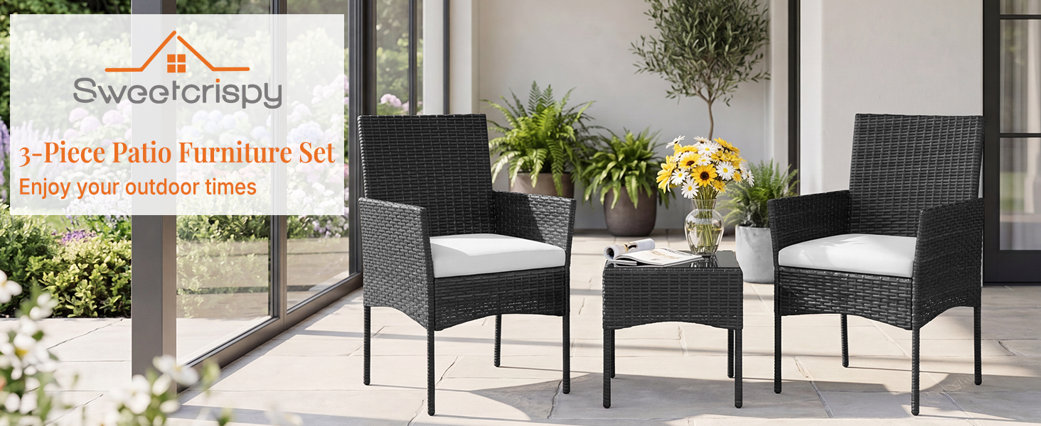 3-piece wicker patio conversation set with cushions