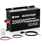 DC HOUSE 2000W Pure Sine Wave Inverter + 48V 25A Lithium Battery Charger, 3 AC Outlets, 48V DC to...