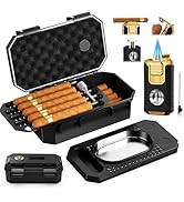 Travel Cigar Humidor Box set with Cigar Ashtray, Cigar Torch Lighter, Built-in V Cutter &amp; Punch &amp;...