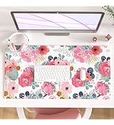 QIYI Large Mouse Pad, Pink Floral Desk Mat for Desktop, Women Girls PU Leather Waterproof Gaming ...