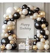 Black White Gold Balloon Arch Kit,Double Stuffed Pearl Sand White Balloon Garland Different Sizes...