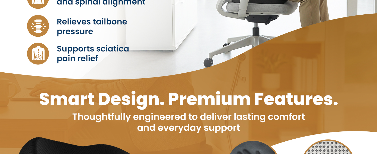 Memory Foam Seat Cushion Office Chair Car Ergonomic Accessories Tailbone Pain Relief Sciatica