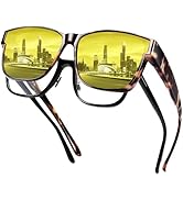 URUMQI Night Vision Driving Glasses Fit Over Eyeglasses for Men Women, Anti Glare Polarized Night...