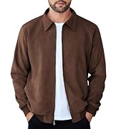 COOFANDY Men's Casual Suede Bomber Jacket Lightweight Full Zip Up Jackets Vintage Faux Leather Ja...