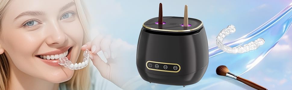 It can not only clean dentures and braces but also the heads of makeup brushes