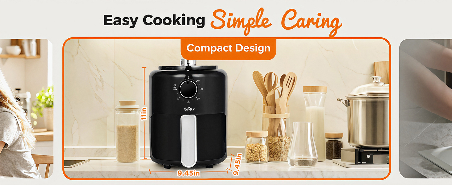 bear mini air fryer 2.1qt compact size