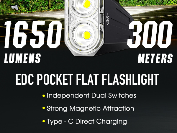 1650lm edc pocket flat flashlight