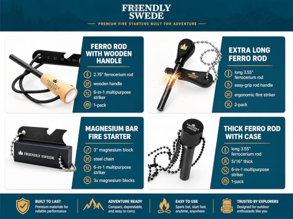 differnet size ferro rod
