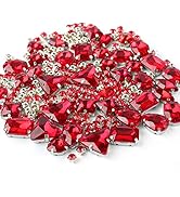 Sew on Rhinestones, 180pcs Red Rhinestones Mix Shapes Sew on Glass Rhinestone Gems with Prongsfor...