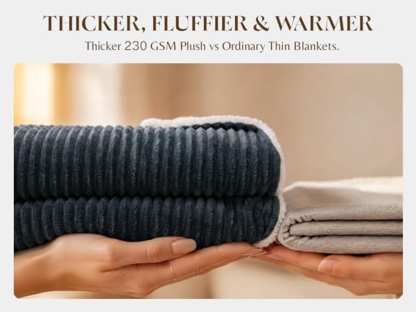 Thicker 230 GSM plush heated blanket vs ordinary, fluffier sherpa flannel electric throw, warm soft