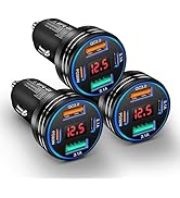 USB C Car Charger,3-Pack 65W Car Charger USB C Fast Charge PD/QC 3.0 with LED Voltmeter, Multi Po...