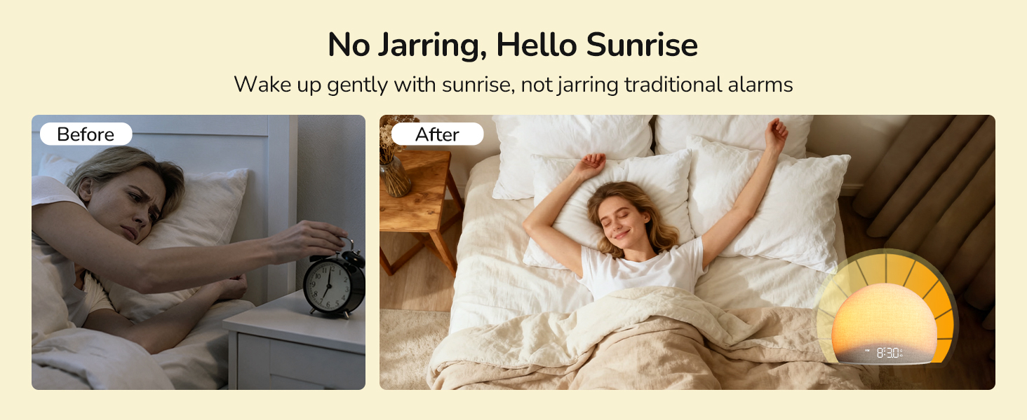 Wake up gently with sunrise light, not jarring cell phone alarms