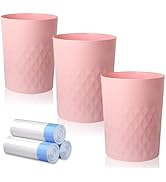 JiatuA 3 Pack Small Trash Can with Trash Bags Bathroom Garbage Bin Round Plastic Waste Basket for...