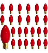 Xingzd C9 Red Christmas Light Bulbs, 25 Pack C9 Baked Red Replacement Bulbs Vintage Incandescent ...