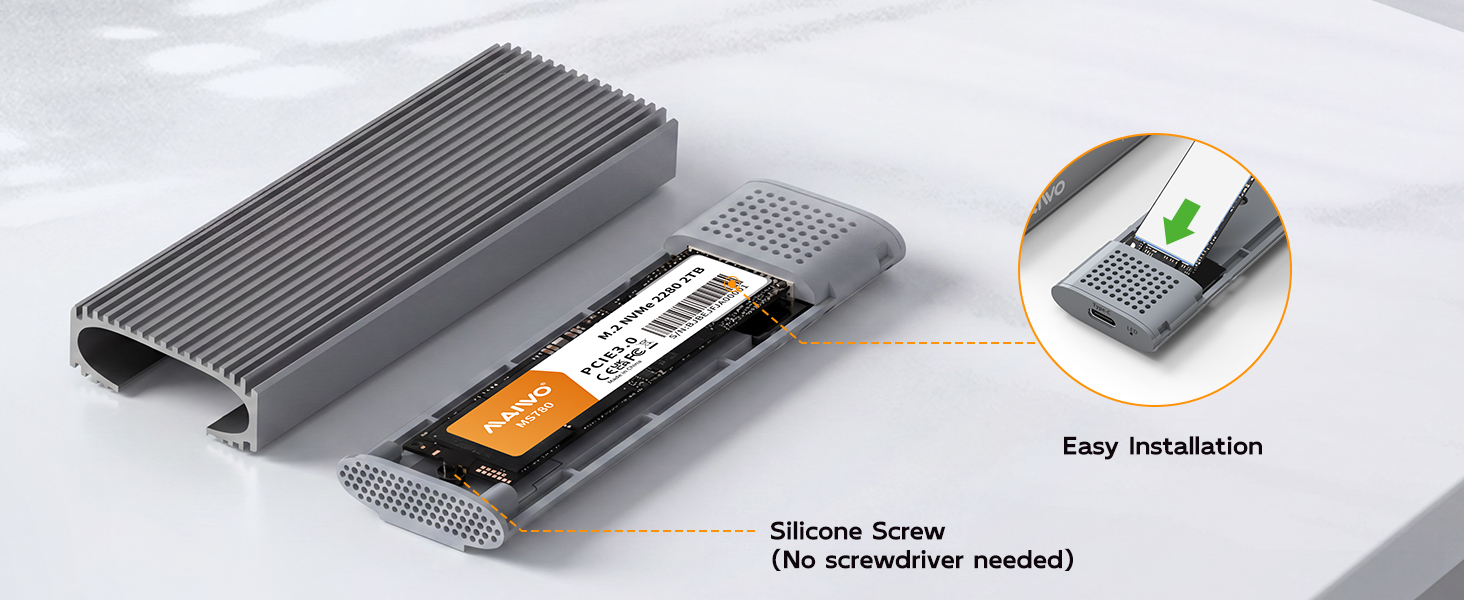 M.2 NVMe SATA SSD Enclosure,Tool Free, Driver Free, Plug and Play