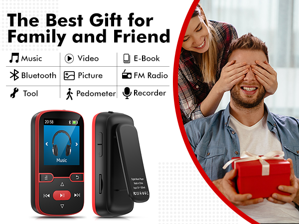 64GB Clip MP3 Player with Bluetooth 5.3, Portable Music Player with Voice Recorder 