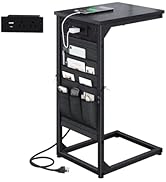 NEFROM C-Shaped End Table with Fast-Charging Station, Small Couch Side Table with Storage Bag, So...