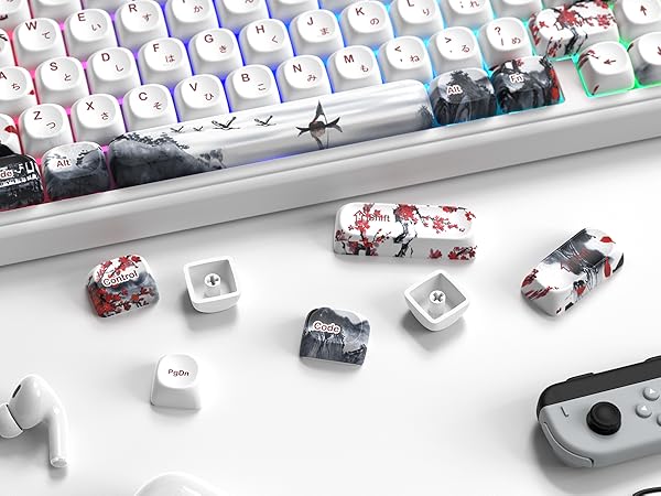 White Japanese PBT Keycap Set,Cherry Blossom MOA Profile Keycaps,Dye-Sub Custom Keyboard Key caps