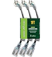 GREATIDE 1 Ft 14/3 Flat Plug Lighted Extension Cord, Heavy Duty 14 AWG 3 Prong Grounded Black Low...
