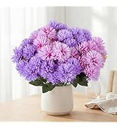 12 Bundles(60 Blooms) Artificial Mums for Outdoor Spring Summer Decor, Silk Faux Chrysanthemums F...