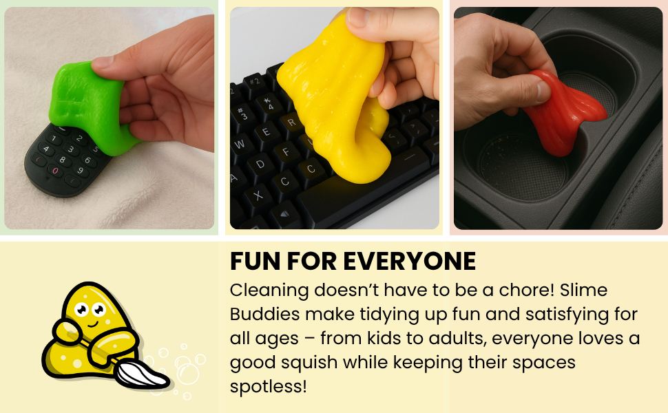 slime buddies cleaning gel goo dust grime dirt cracks keyboard cleaner car office home drawer