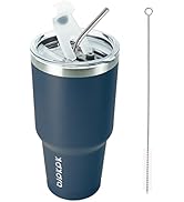 BJPKPK 30 oz Tumbler with Lid and Straw Stainless Steel Double Wall Vacuum Insulated Tumblers,Nav...