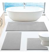 Memory Foam Waffle Bath Mat Set 3 Piece, Ultra-Max Soft Bathroom Rug, Super Non-Slip PVC Backing ...