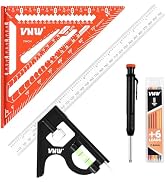 VNW 12inch Combination Square and 7inch Rafter Square Set with Carpenter Pencil - CNC-Machined Al...