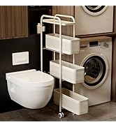 Slim Storage Cart 4 Tier with Pull Out Metal Basket Bathroom Organizer Rolling cart, Installation...
