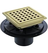 Square Shower Drain 4-Inch with ABS Flange, Brushed Gold, Removable Grille,Bathroom Stainless Ste...