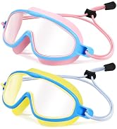Vvinca Kids-Swim-Goggles with Bungee Strap Wide View Anti Fog UV Swimming Mask Pool Goggle for 3-...