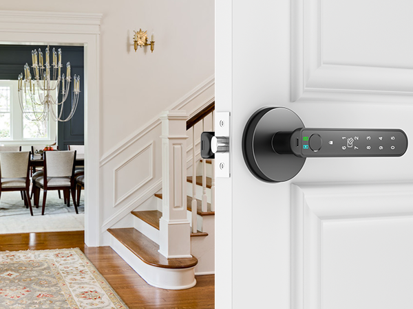 door handle with keypad round black