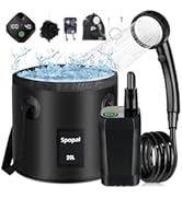Spopal Portable Shower for Camping, Rechargeable Camping Shower with Collapsible Bucket with Hand...