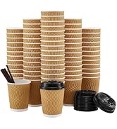 SIUQ 90 Pack - 8 oz Disposable Coffee Cups with Lids and Straws,To go Coffee Cups,Insulated Corru...