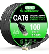 Cat 6 Ethernet Cable 100 ft, Indoor&amp;Outdoor, High Speed 10Gbps Internet Network, Pure Copper Flat...
