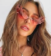 LASPOR Fire Flame Sunglasses for Women Men Retro Wave Rimless Glasses Vintage Fire Shape Gold Met...