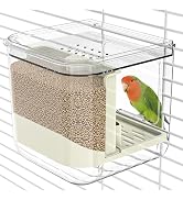 BAGHPBM No Mess Automatic Bird Feeder,Multifunctional Parrot Seed Feeders,Transparent Seed Food C...