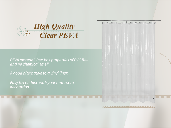PVC free clear peva shower curtain liner for bathroom or shower stall 72 x 72