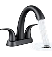 Matte Black Bathroom Sink Faucet - 4 Inch Centerset Pull Down Vanity Faucets 3 Hole with Pop Up D...